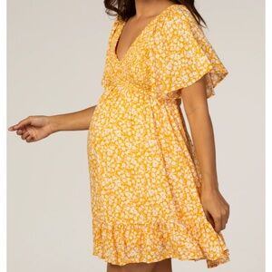 PinkBlush Yellow Floral Smocked Ruffle Maternity Dress